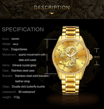 DOMNILOR Barbati Ceas de Aur ceasuri de mînă Ceasuri automate Top Brand de Lux rezistent la apa Mecanic Dragon Ceas Masculin Relogio Masculino