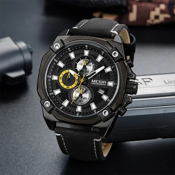 MEGIR Men Sport Watch de Brand Cronograf Armată Militar Ceasuri Cuarț Ceas Barbati din Piele Ceasuri Reloj Hombre Relogio Masculino