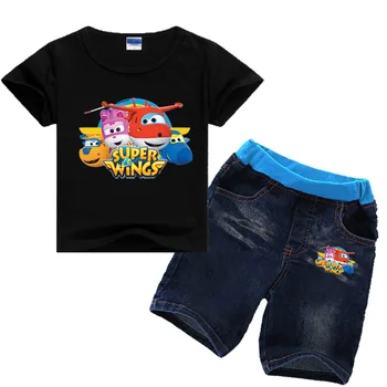 2-8Y 2019 Fete de vară Set Haine Copii Super Wings Îmbrăcăminte Set Toddler Boys tricou Maneca Scurta de Jeans Blugi 2 buc Set se Potriveste