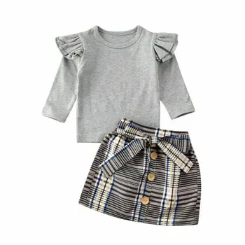 2 BUC Copii Baby Girl Haine cu Maneca Lunga T-shirt+Pleduri Fusta Tutu Tinutele vestimentare