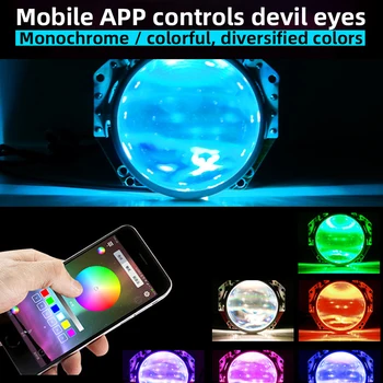 2 buc Demon Eyes cu Led-uri APP de Control Auto RGB Diavolul Ochii Proiector Far cu Led Devil Eyes Lumini Demon Eye Lamp