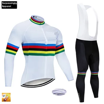 2019 Iarna Alb Echipa de Ciclism Tricou Personalizat 16D Gel Pad Bicicleta Pantaloni Costum de MTB Ropa Ciclismo Thermal Fleece cu Bicicleta Culotte Purta