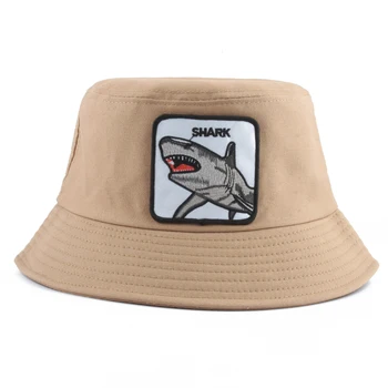 2019 Noua Moda Panama Găleată Pălării Bărbați Femei Vara Pălăria de Pescuit Rechin Broderie Animal Hip Hop Cap Bob Pălărie chapeau