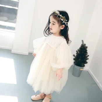 2019 Primăvară fete de moda ochiuri maneca lunga rochii de printesa 0-4 ani fată drăguță puff maneca broderii florale rochie Topuri