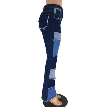 2020 Bloc de Culoare Talie Mare Flare Jeans Moda Rupt Blugi Casual Pentru Femei Blugi Skinny Mama Largi Picior Pantaloni din Denim Plus Dimensiune 3X