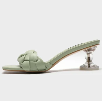 2020 Design Nou Țese Femei Papuc Femei Subțire Toc Înalt Sandale Deschise Toe Slip On De Vară În Aer Liber, Tobogane Flip Flop Pantof