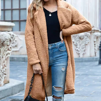 2020 Femei Haina de Iarna Faux Fleece cu Maneci Lungi Rever Cald Sacou Haina Deschisă Față de Palton Streetwear Plus Dimensiune 3XL Uza