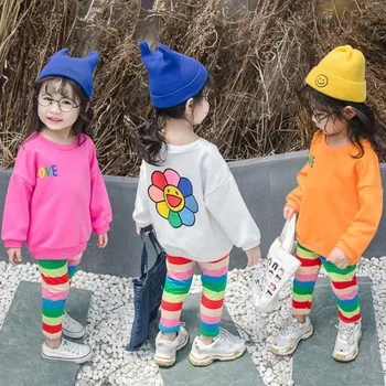 2020 Fete Toamna Seturi de Îmbrăcăminte de Bumbac flori sport Copii 2 buc Haine cu mâneci Lungi T-shirt top + pantaloni bebe Haine Copii