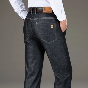 2020 Iarna Nou Stil pentru Bărbați Cald Blugi High-end de Brand, de Afaceri, petrecere a timpului Liber, Plus Catifea Cowboy Pantaloni Fashion Pantaloni Slim Negru Albastru