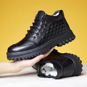 2020 Iarnă Bărbați pe Plus Catifea Fund Gros de Zăpadă Cizme Stil Britanic New Solid Dantelă-up de Personalitate Bărbați Cald Mare Sus Pantofi de Bumbac