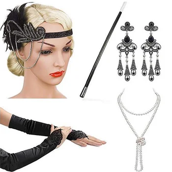 2021 Nou Design pentru Femei cosplay benzi colier mănuși cercei set costum flapper 1920 Marele GATSBY Accesorii de Halloween