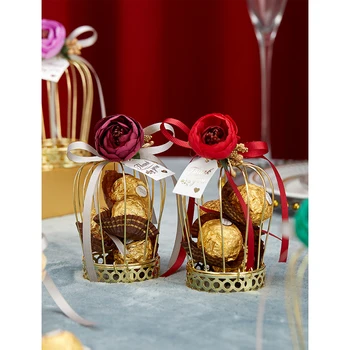 20buc coroana de Aur Cutie de Bomboane DIY Cu floarea Albă de pungi de cadouri Cutii de Ciocolata Copil de Dus de ambalare cutie de cadou de Nunta Consumabile