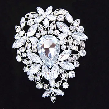 3.6 Inch!!Argint Placat Cu Design De Lux Mare Waterdrop Diamante Brosa Mare Petrecere De Nunta Lady Broșă Moda Bijuterii Corsaj