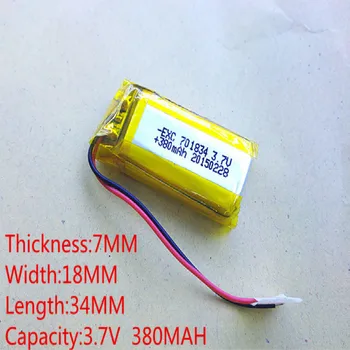 3.7 V,380mAH 701834 PLIB (polimer litiu-ion / Li-ion ) pentru ceas Inteligent,GPS,mp3,mp4,telefon mobil,vorbitor