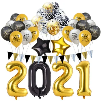 34pcs 2021 Decor Baloane Rosegold Black Număr Baloane Folie An Nou Fericit Ballon Crăciun Fericit, Anul Nou Partidul Decor Noel