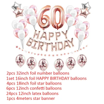 38pcs/set 60 de ani Baloane De 60 de Ani Ziua de nastere Decoratiuni de Partid Adult Ballon Aniversare Heliu Folie Numărul Baloon