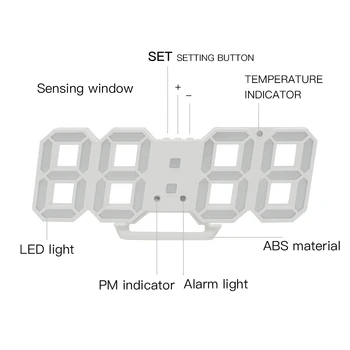 3D LED Digital Ceas de Perete Display, Ceasuri de Alarmă, Bucătărie, Masă de Birou Desktop Ceas de Perete cu Design Modern de 24 Sau 12 de Ore de Afișare