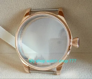 44mm PARNIS 316L din oțel Inoxidabil ceas de cazuri de galvanizare 18K aur roz se potrivesc ETA 6497/6498 mișcare în formă de diamant coroana 014A