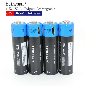 4buc/lot Etinesan 1.5 V AA 1875mWh li-polimer reîncărcabilă litiu baterie li-ion