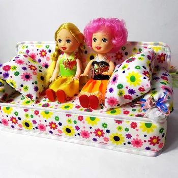 5 BUC Mobilier casă de Păpuși Drăguț de Flori Pânză Canapea Canapea Cu 2 Perne + 2 Kelly Pentru Papusa Barbie Doll House Jucării cel Mai frumos Cadou