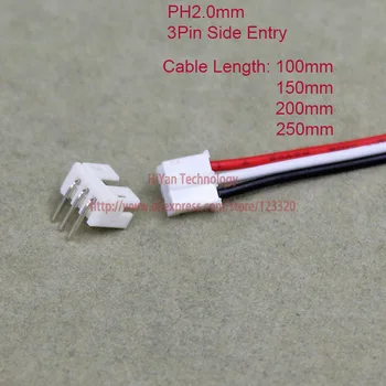 50sets Mini Micro PH2.0 JST 2.0 mm Pas 3Pin Partea de Intrare Conector cu 1007 26AWG 10cm La 25cm Electronice, Sârmă de Cablu Pin header