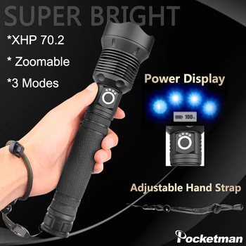 55000LM XHP70.2 Lanterna LED-uri Puternice 50W Lanterna USB Reîncărcabilă Lanterna Zoomble rezistent la apa Lanterna Tactice de apărare