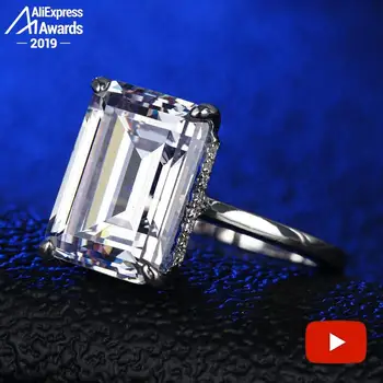 6 Carate Smarald Tăiat 14*10mm S925 Argint Inel SONA Diamant Halou Fin Inel de Nunta Unic de Logodna