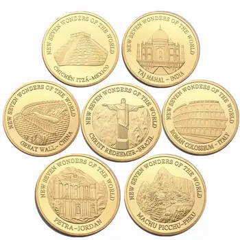 7 Piese/lot Culturale de Colectare Monede de Aur China Marele Zid / Colosseum Monede / Piramida Lume Șapte Minuni Monedă Comemorativă