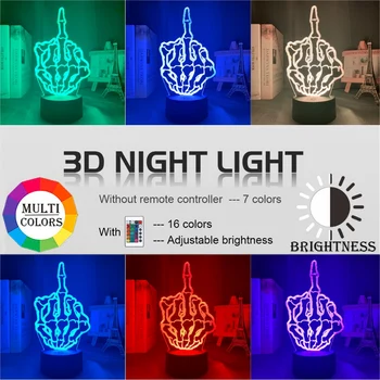 Acril 3d Lampa Degetul Mijlociu Craniu Veioza pentru Adult Baieti Birou Decorarea Camerei Atmosfera de Schimbare a Culorii Led Lumina de Noapte