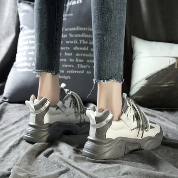 ADBOOV 2020 Noua Moda de Primăvară Indesata Adidasi Femei din Piele Platforma Pantofi Casual Femei Respirabil Formatori