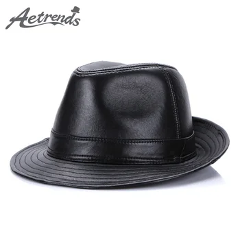 [AETRENDS] Iarna Piele de Jazz Cap Pălării Panama pentru Bărbați Fedora Pălărie din Piele Fedoras Z-5486