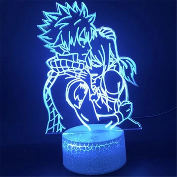 Anime Fairy Tail 3D Vizuale Lumina LED Noapte Lumină Natsu Dragneel și Erza Scarlet Atinge Iluzia Lampă de Masă Acasă Decorare Lumina
