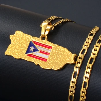 Anniyo Puerto Rico arată Hartă Pavilion Pandantiv Coliere pentru Femei/Bărbați de Culoare de Aur PR Portoricani Bijuterii Cadouri #117006