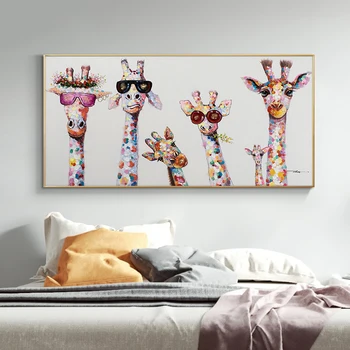 Arta Graffiti Drăguț Și Pline De Culoare Girafa Tablouri Canvas Wall Art Postere Si Printuri Animale De Perete De Arta Canvas Decor Cameră