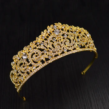 Aur Argint Culoare Cristal Baroc Stras Tiara Pentru Mireasa Nunta Bijuterii De Păr Coroane Weedding Accesorii De Par Frizură