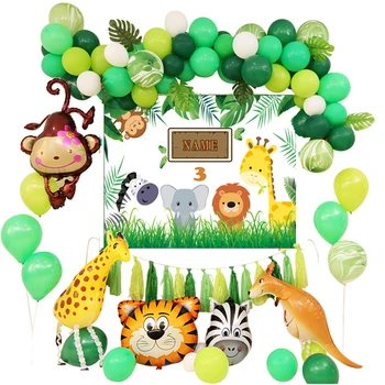 Baloane Decor Copii 1 Ziua Animale Safari cu Balonul Arc Kit faunei Sălbatice Girafa Verde Balon Ghirlanda Personaliza Numele Copilului