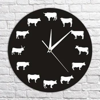Bison Silueta Ceas De Perete Ferma Animalelor De Fermă Highland Vaca, Bivol Pepinieră Decor De Perete Agățat Ceasuri De Timp