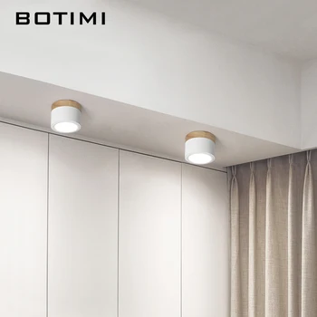 BOTIMI Nordic LED Lumini Plafon Cu Abajur Metal Pentru Coridorul 220V Lemn Rotund Lampă de Plafon Gri montare pe Suprafață, Iluminat