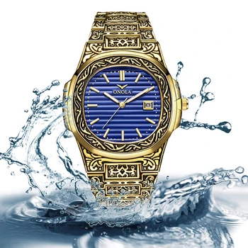 Brand de Top ONOLA Bărbați Analog Cuarț Mens de Moda de Lux, Ceasuri de Aur din Oțel Inoxidabil rezistent la apa Ceasuri Relogio Masculino