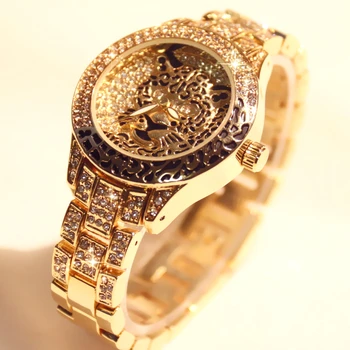BS Nou Diamant Femei Ceas Stras Ceas Leopard de Imprimare Fata reloj mujer de Lux din Oțel Inoxidabil de Aur Doamnelor Ceasuri