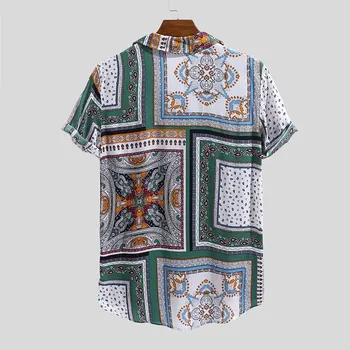 Bărbați de etnie imprimare tricou maneca scurta shirt Mens Vintage Etnice Tipărite Rândul său, în Jos Guler Maneci Scurte Largi Tricouri Casual