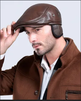 Bărbați în aer liber pălărie din piele de iarnă Berete de sex masculin cald Ureche capac de protecție piele naturala tata pălărie en-gros de Agrement os