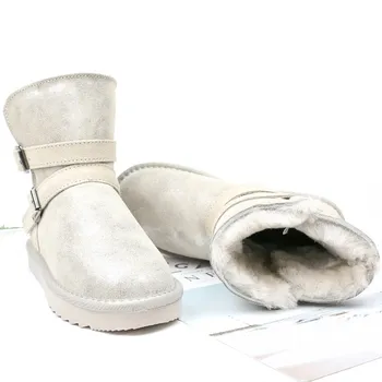Calitate de Top de moda noua piele de vacă din piele cizme de zapada cu blana naturala cataramă de pin decor clasic de iarnă pantofi pentru femei