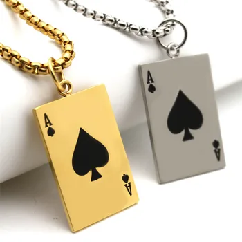 Carte De Joc De Poker Spade Ace Colier De Aur/Argint Din Oțel Inoxidabil De Culoare Pandantiv Cu Lanțuri Moda Bijuterii Cadou De Crăciun