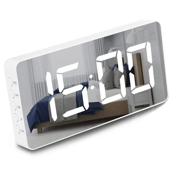 Ceas deșteptător Mare cu Oglindă Afișaj LED Funcție de Amânare zi de Lucru de Alarmă Modul de Reglaj Ceas de Noptiera pentru Dormitor Decor