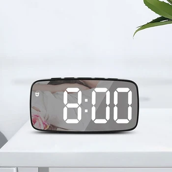 Ceas Digital de Alarmă Oglindă cu LED-uri Lumini de Noapte Termometru Ceas de Perete Lampă de Dreptunghi Pătrat Multi-funcția de Birou Ceasuri USB/AAA