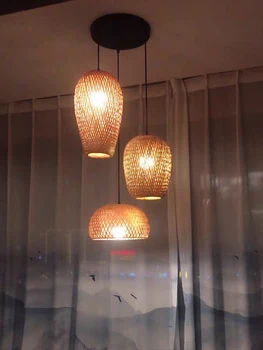 Chinezii De Mână Tricotate Bambus Lumini Pandantiv Țesut Agățat Lampă De Grădină, Restaurant Decor Acasă Corpuri De Iluminat