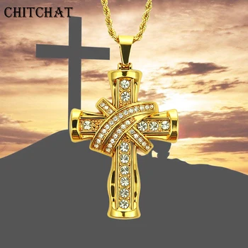 Christian Isus Crucea De Cristal Pandantiv Coliere De Gheață Afară Stras Cu Hip Hop Miami Cubanez Lanț Pentru Rocker Cadou