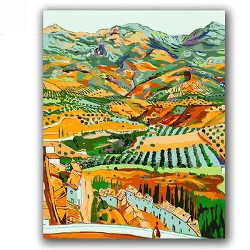 Colorat de numere Îndepărtat Domeniul picturile lui Van gogh peisaj Rural vopsea imagine culori cu pachetul pe panza