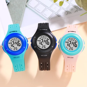 Copii Ceasuri SYNOKE Brand Digital Ceasuri de mana Pentru Copii Fete 5BAR Impermeabil Sporturi Ceasuri Curea Silicon LED Ceas Deșteptător